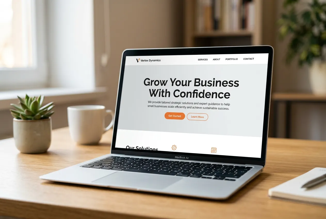 A laptop showing a business website